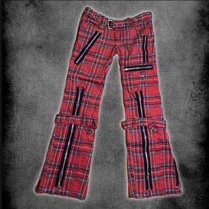Tripp NYC goth tartan plaid red black flare wide leg pants